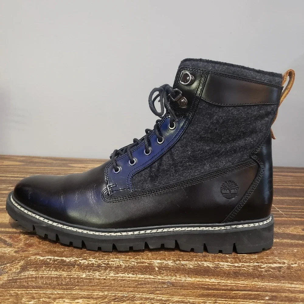 Timberland Boot Mens 12 A1PIZ Black Good Leather American Woolen Co Lace Up